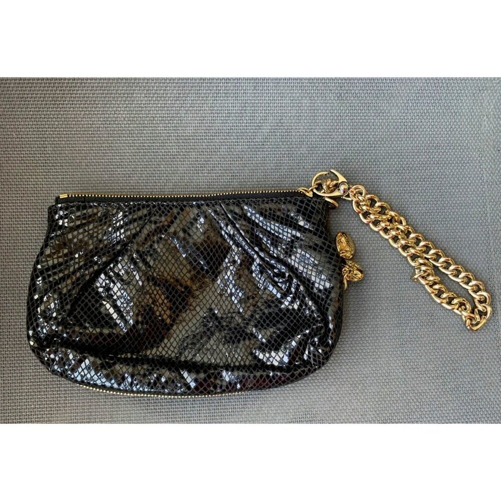 Henri Bendel Iconic 712 Fifth 5th Avenue Black Reptile? Leather Wristlet Clutch